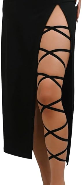 Black Elastic Leg Wraps Rave Sexy Thigh Garter Leg Straps Costume Accessories Women's Exotic Hosiery