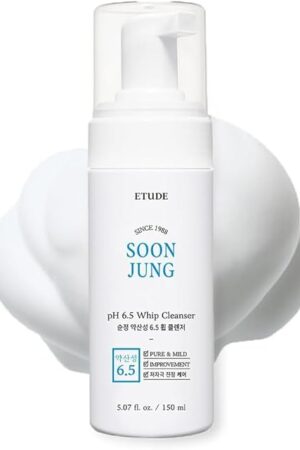 ETUDE SoonJung pH 65 Whip Facial Cleanser 51 fl oz (150ml) 21AD | Soft Bubble Fragrance-Free Low-pH Korean Hydrating Cleansing Wash for Sensitive Skin | Korean Skin Care, K-Beauty | Vegan