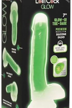 Curve Toys Lollicock 7" Glow in The Dark Silicone Dildo W/Balls - Green