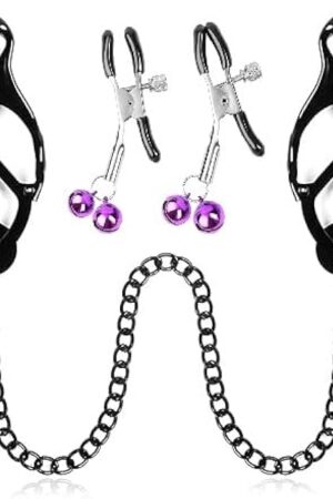 Clover Nipple Clamps with Chain Adjustable Metal Nipple Clamps Entertainment Clip for Women Non-Piercing Nipplerings Clip On Nipple Rings Decorative Clip for Clothing Accessories Fe27