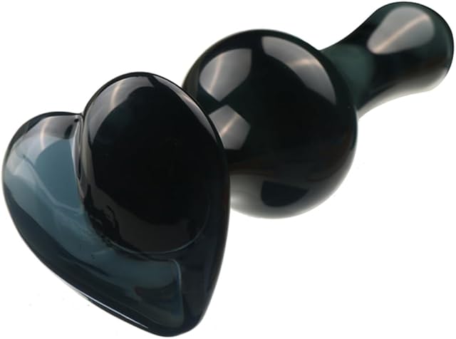 Glass Buttplug, Heart Glass Anal Plug, Hot and Cold Stimulate Anal Trainer, Glass Sex Toy for Men and Women Couples Anal Toy (Black)