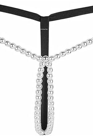 Womens Sexy Micro Pearls G-String Lingerie Thong Panty Sexy V-String Night Lingerie Underwear (US, Alpha, One Size, Regular, Regular, 1, 163 Black)