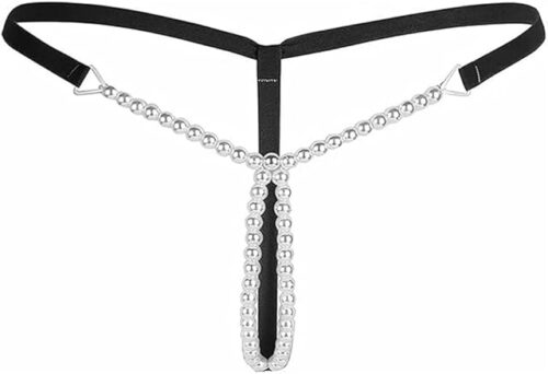 Womens Sexy Micro Pearls G-String Lingerie Thong Panty Sexy V-String Night Lingerie Underwear (US, Alpha, One Size, Regular, Regular, 1, 163 Black)