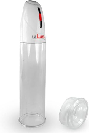 LeLuv Smart iPump Penis Vacuum Pump White Programmable Head, Clear 8 Inch Length Cylinder and TPR Sleeve