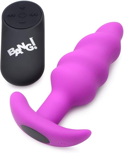 Bang Bang Remote Control 21X Vibrating Silicone Swirl Butt Plug - Purple