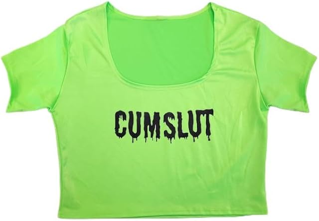 Cumslut Sexy Short Sleeve Crop Top (Slutty Adult Womens Tight Midriff-Baring T-Shirt)