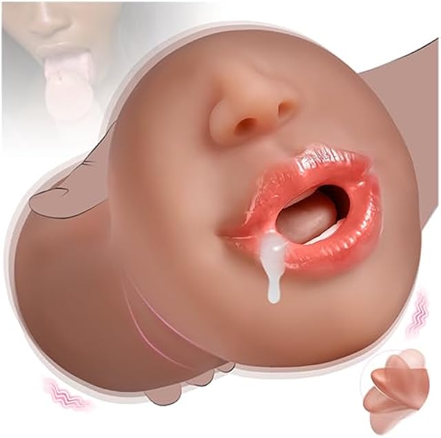 Brown Licking Vibrating Men Masturbator Sex Toy,Real Tongue Licking Modes Blowjob Sex Stroker,Lifelike Masturbation Male Men Stroker for Oral Sex, Deep Throat Mouth Sex Toys with Tongue and Teeth