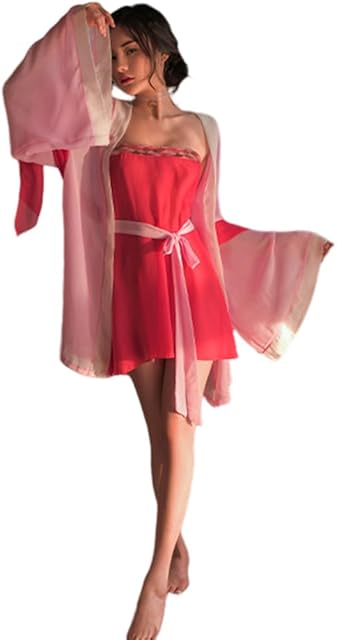 Women's Japanese sexy kimono lingerie naughty maid cosplay party yukata nightgown