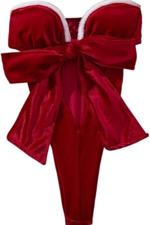 Christmas Lingerie Set Sexy Bodysuit Red Velvet Santa Outfits Naughty Gift for Women-Extra Large