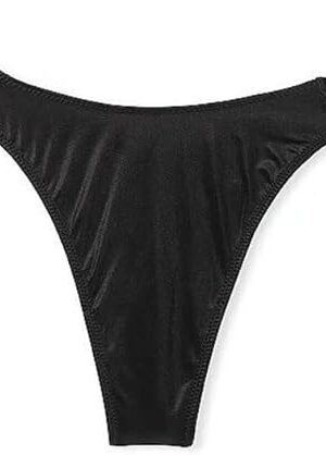 Double Shine Strap Smooth Thong Panty Color Black New