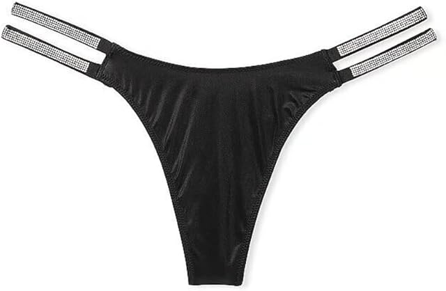 Double Shine Strap Smooth Thong Panty Color Black New