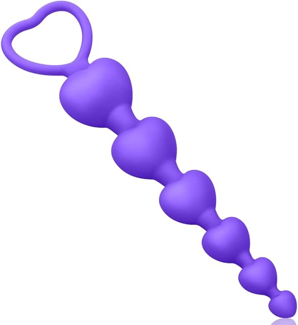 Anal Beads Butt Plug Silicone 6 Heart Ball Anal Chain Link with Safe Pull Ring Anal Adult Sex Toy for Men Women Couple Play