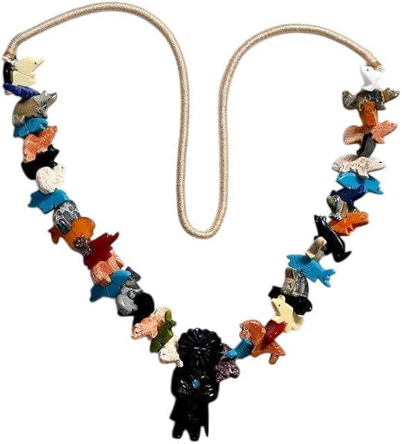 Indian Figure Carved Asst Stone Animals 30" Fetish Necklace FN22/71225