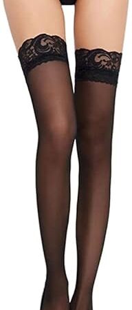 Women's Opaque Thigh High Stockings with Anti-fall Lace Top
