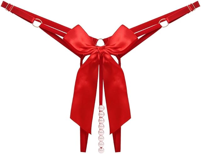 Women Sexy Pearl Bow G-Strings Thongs, Mini Thong Panties Underwear for Women Micro Lingerie Bikini Brief