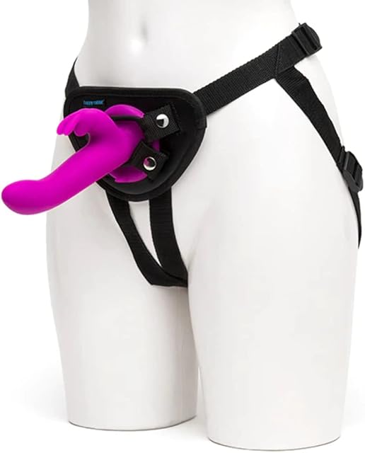 Happy Rabbit Silicone Rechargeable Vibrating Strap On Harness Set - Purple