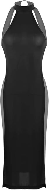 Women's Sexy Ultra Thin Halter Neck Lingerie Dress High Slit Legs Cheongsam Nightgown Clubwear