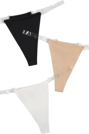 Women's 3 Pack Clear Strap G String Thongs No Show Invisible Underwear Low Rise Panties