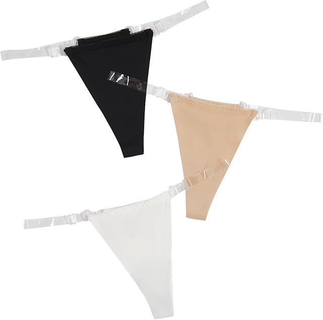 Women's 3 Pack Clear Strap G String Thongs No Show Invisible Underwear Low Rise Panties