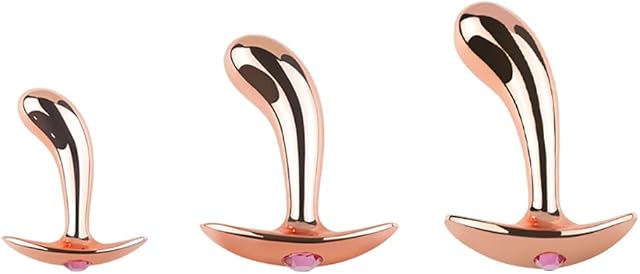 Anal Plugs 3pcs Trainer Kit Metal Butt Plugs with Flared Base Prostate Massage Stimulation Sex Toys P Spot Thumb for Women Men Beginner (Rose Gold Style B)