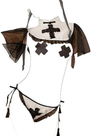 Women Lingerie uniform ladies Lingerie cross collar sexy tassel black and white nun cosplay Lingerie suit