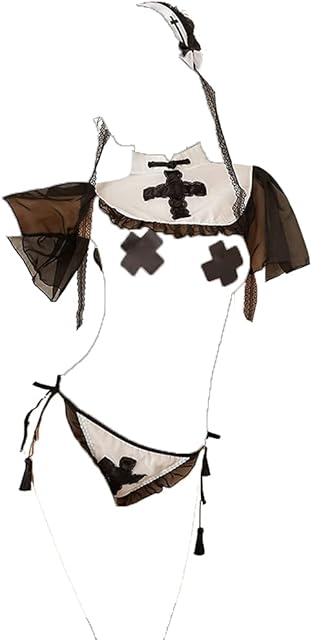 Women Lingerie uniform ladies Lingerie cross collar sexy tassel black and white nun cosplay Lingerie suit