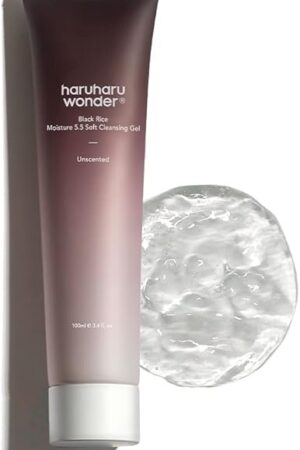 HARUHARU wonder Black Rice Moisture 55 Soft Cleansing Gel, 34 floz, Gentle Face Wash for Dry to Normal Skin, Low 55pH, Soap Free, Hydrating, Fragrance Free, Daily Use, Korean Skincare