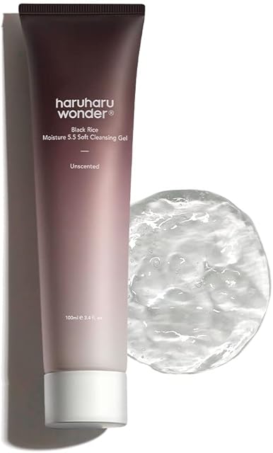 HARUHARU wonder Black Rice Moisture 55 Soft Cleansing Gel, 34 floz, Gentle Face Wash for Dry to Normal Skin, Low 55pH, Soap Free, Hydrating, Fragrance Free, Daily Use, Korean Skincare