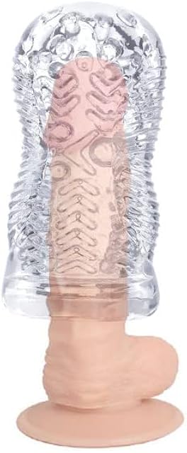 Lh- 3D Realistic Texture Spiral Tunnel Stroker Transparent Silicone Male Masturbator, Portable Penis Training Tool for Men with Multi-Layered Spiral Design, Waterproof & Easy to Clean