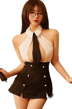 Women Teacher Outfit Pajamas Set Secretary Uniform Miss Secretary Costume Sexy Lingerie Big Breasts Office Lady Cosplay Costumes (Color : Dress set, Size : One size(40-60kg))