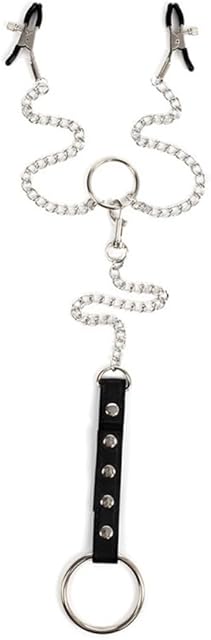 BDSM Penis Ring Sex Toy with Nipple Clip for Men Sm Leather Collar Bondage Extreme Slave Testicle Stretchers Pennis with Chains