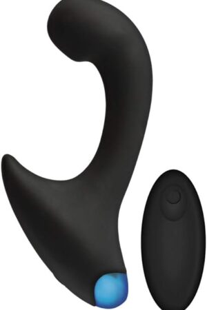 Doc Johnson OptiMALE? - P-Curve - Ergonomically Curved Beginner-Friendly Vibrating Prostate Massager - Silicone, Remote Operated, Multi-Function, USB Rechargeable - Black
