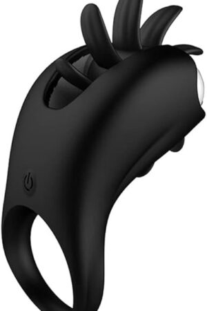Vibrating Cock Ring Male Adult Sex Toy for Man, Rechargeable Penis Ring Vibrator Tongue Licking Clitoral Vibrator for Woman Couple - Black