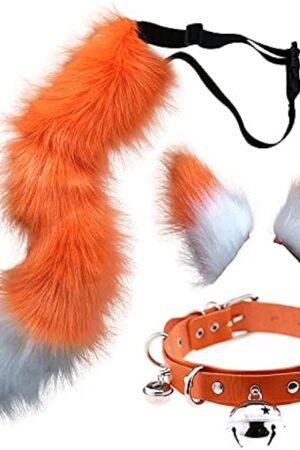 Womens Sexy Lingerie, Faux Fur Cat Ears Hair Clip Furry Wolf Fox Long Tail Bell Chocker Cosplay Set Halloween Costume