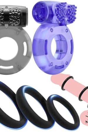 5Pcs Vibrating Cock Ring Sex Toys Penis Rings, Cockring Clitoral Vibrator Penis Sleeve Couple Vibrator, Erection Enhancing Sexual Stimulator Sex Toys for Men & Couples