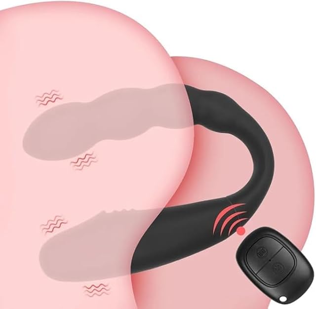 Double Ended Vibrator Clitoral Stimulator with 10 Modes, Double Head Side Dildo and Anal Bead Butt Plug Vibration, Black Anus-Vaginal G-spot Stimulation Sexual Pleasure Tools for Women Men Couples