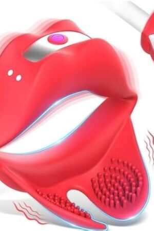 Vibrating Cock Ring with Big Mouth Design, Silicone Penis Ring Vibrator Male Masturbator Adult Sex Toy for for Longer Harder Stronger Erection, Adult Sex Toys Lip Penis Testicles Stimulator- Red