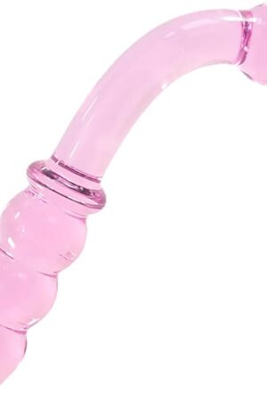 Anal Beads Butt Plug - Double-Ended Glass Anal Plug with Gradient Beads G-spot Bent Pleasure Wand for Male Female Masturbating (Pink)