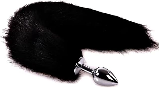 Anal Plug with Sexy Tail for Cosplay, Adult Sex Toys of Stainless Steel Anal Plug (18 inch Black, Small)