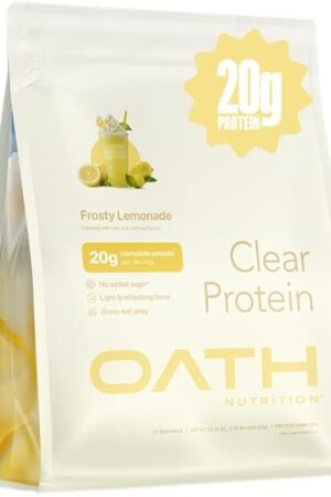 Clear Whey Isolate Protein Powder, Frosty Lemonade, 20g Complete Protein per Serving, No Added Sugar, Grass-Fed, 21 Servings