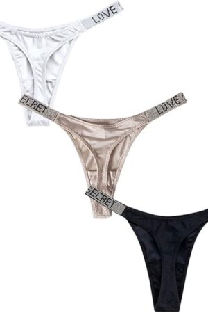 Womens Sexy Rhinestone Thongs Low Waist High Cut Bikini Underwear Hipster T Back Panties
