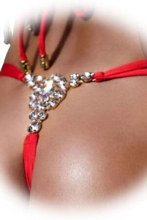 Crystal Heart Pendant Waist Chain Thong Jewelry Rhinestone Thong Panties Sexy Adjustable Rhinestone Underpant Festival Rave G String Jewelry for Women (Crystal-gold)