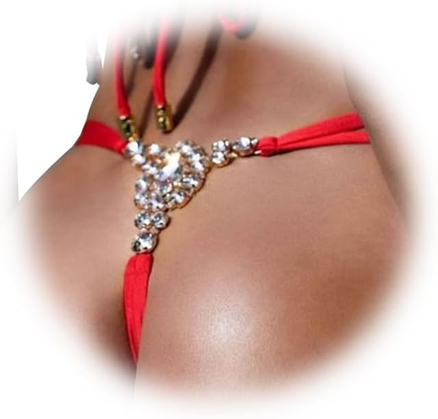 Crystal Heart Pendant Waist Chain Thong Jewelry Rhinestone Thong Panties Sexy Adjustable Rhinestone Underpant Festival Rave G String Jewelry for Women (Crystal-gold)