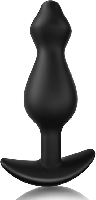 Anal Plug, Silicone Anal Beads Butt Plug for Comfortable Long-Term Wear Sex Toy Prostate Massager with Narrow Flared Base & Long Neck for Women Men TJIJP (M)