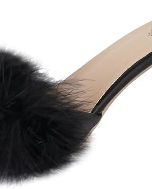 Women Sexy Black Kitten Fur Heels Fuzzy Heeled Slippers for Lingerie Dating Party