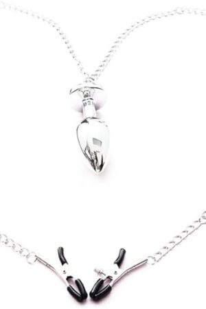 Adult Nipple Chain with Anal Plug Nipple Labia Clitoris Clamp Body Chain Toys G Spot Anal Trainer Metal Butt Plug Kit BDSM Fetish Sex Adult Toy for Beginner Adult Women Men Couple SM Game