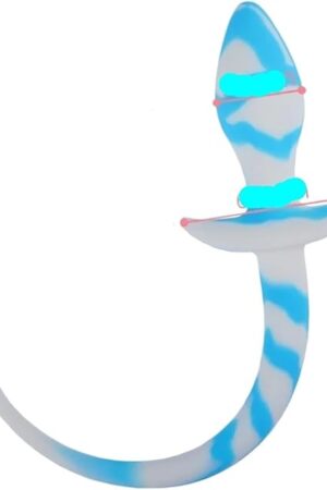 Erotic Anal Sex Toys with Fetish Puppy Cosplay Silicone Tail Butt Plug for Couple Gay BDSM Anue Dilator Dog Slave Products(White Light Blue)