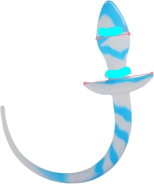 Erotic Anal Sex Toys with Fetish Puppy Cosplay Silicone Tail Butt Plug for Couple Gay BDSM Anue Dilator Dog Slave Products(White Light Blue)