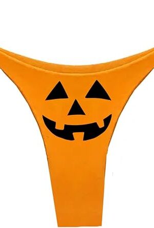 Jack O Lantern Carved Pumpkin Face Underwear For Women Thong Orange