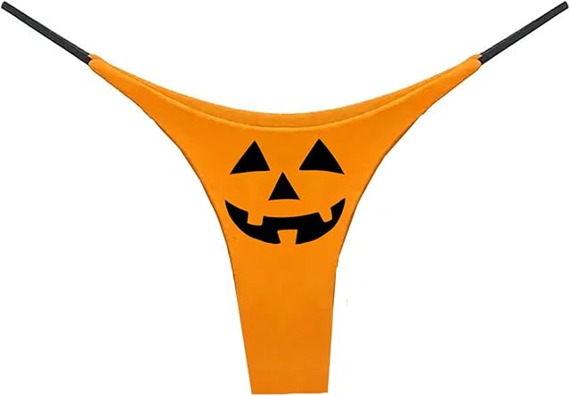 Jack O Lantern Carved Pumpkin Face Underwear For Women Thong Orange